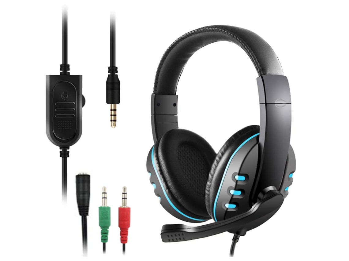 Auriculares gaming de 3,5 mm con aislamiento de ruido, micrófono y control de volumen. Compatibles con portátiles, PC y PS4.