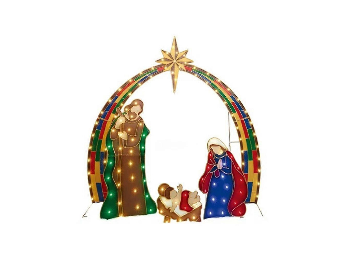 Omni-set De Belén Navideño Exterior Con Luces, Silueta Iluminada Para Jardín, Decoración Navideña 2023 Con Estacas De Luz D