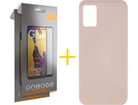 Funda y Protector 2x de Vidrio Full Samsung Galaxy A31 SKYHE Silicona Líquida Rosa Crema