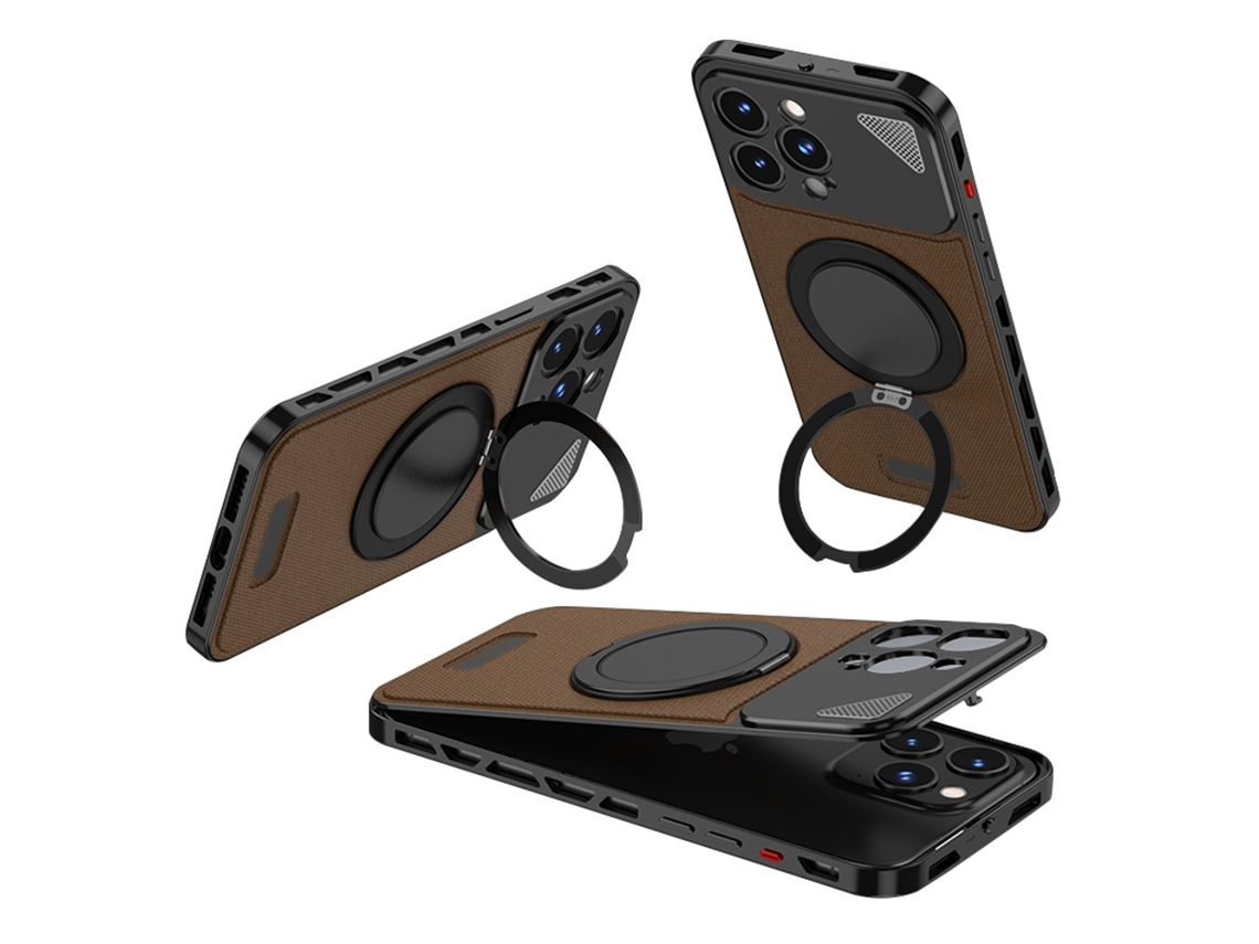 Soporte Carcasa Oscuro Para Iphone 14 Pro Max Metal Marrón