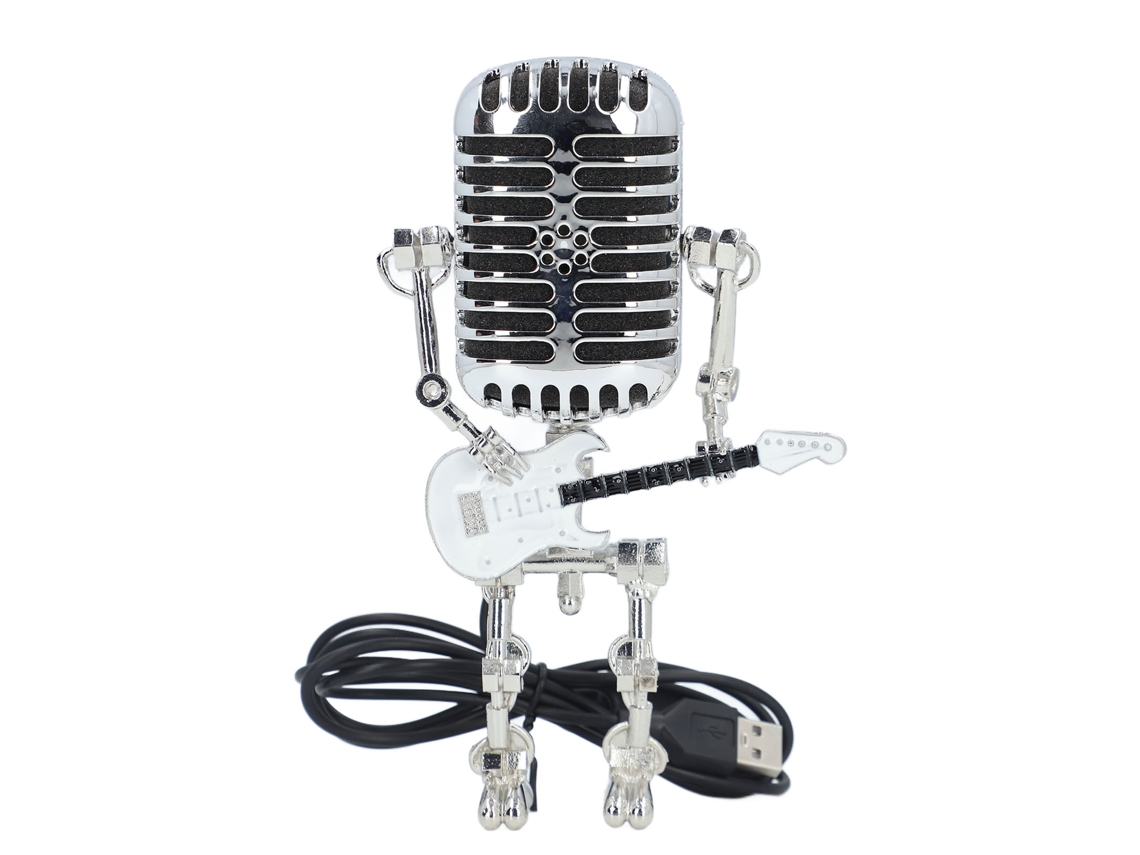 Micrófono Robótico De Metal Con Guitarra, Estilo Punk Vintage, Lámpara Led Blanca