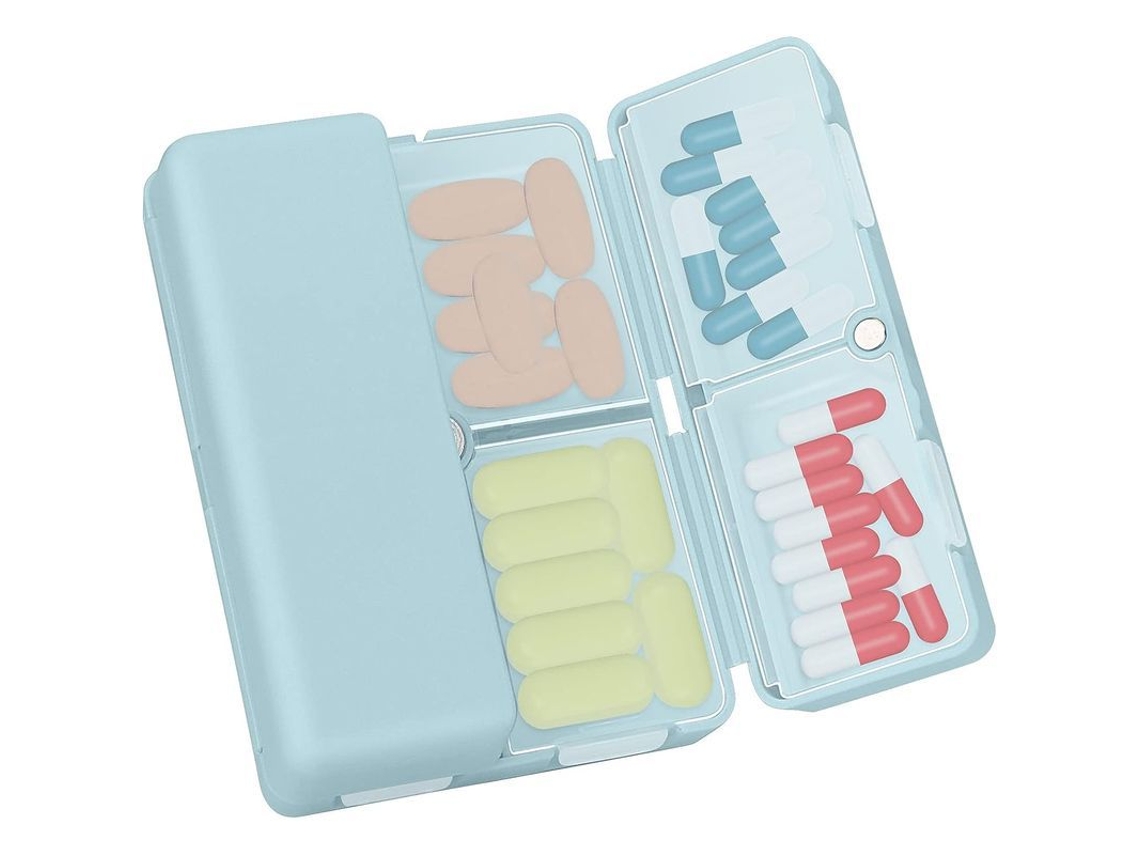 Organizador de Pílulas Semanal, Caixa de Medicamentos Portátil com Design Plegável Azul