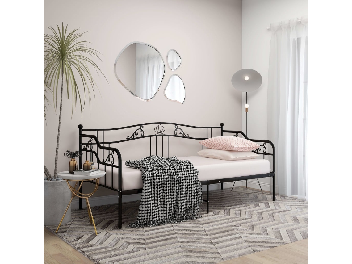 Sofá cama de 90 x 200 cm, metal negro, WSD433439