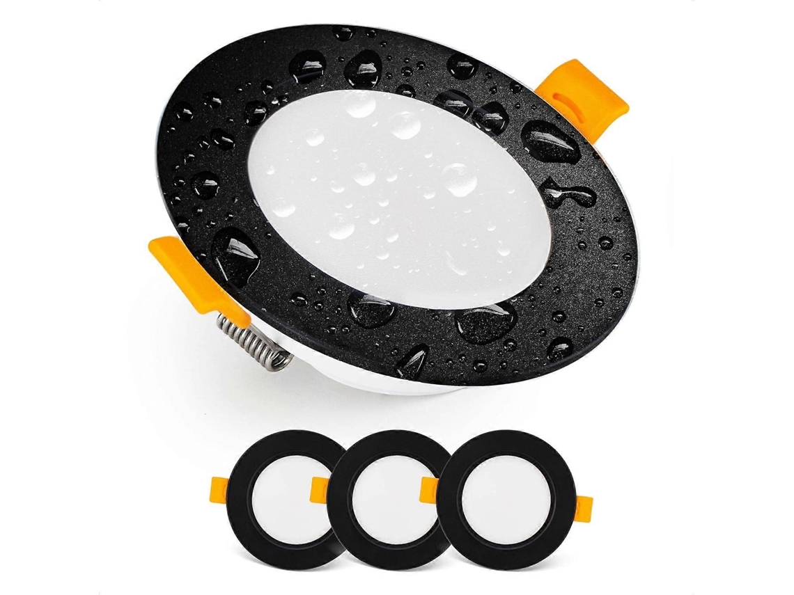 Rebe-focos De Techo Led Ip54, Blanco Cálido 3000k | Pack De 3 Focos Redondos Extraplanos 7w/700 Lúmenes, Negro