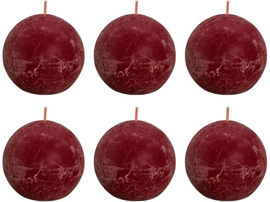 Bolsius Velas de bola rústicas Shine 6 unidades rojo velvet 76x71 mm