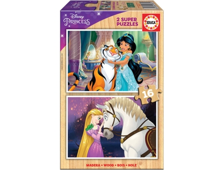 Puzzle EDUCA 2x Super Puzzle de Madera 16 Disney Princess (Edad Mínima: 3 Años - 32 Piezas)
