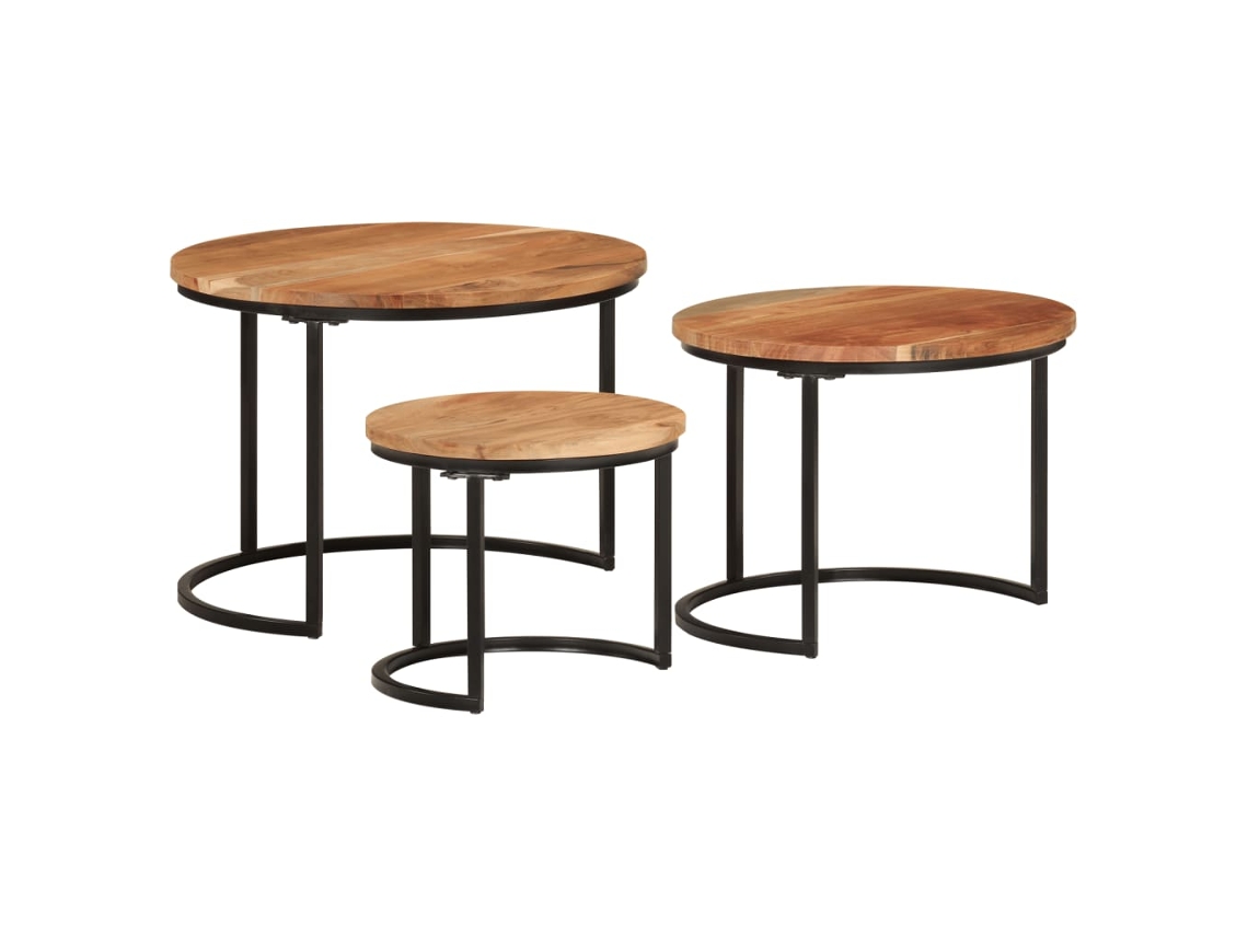Mesas Apilables 3 Piezas Madera Maciza De Acacia