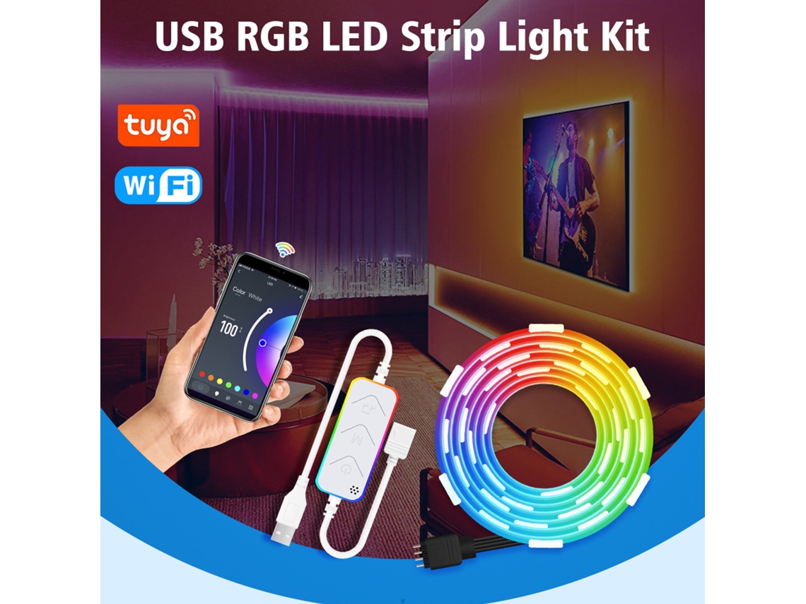 Rebe-tira Led Rgb Usb 5v Control Por Sonido Música Luz Ambiente Para Tv Escritorio 5050