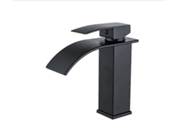Grifo de cascada para baño/cocina, acero inoxidable, negro, grifo mezclador de agua caliente y fría, diseño moderno elegante.