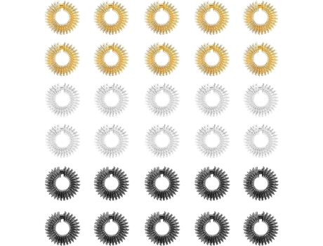 Juego de 30 anillos para masaje de dedos: 10 plateados 10 dorados 10 negros