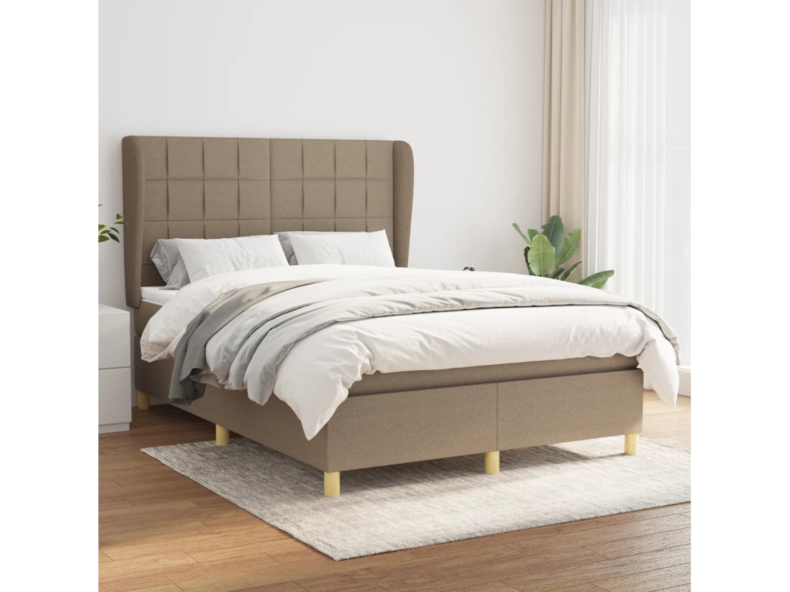 Cama Box Spring Con Colchón Tela Gris Taupe 140x190 Cm