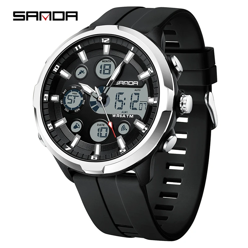 Reloj Digital De Lujo Para Hombre (plateado), Resistente Al Agua Hasta 50 Metros, De Cuarzo.