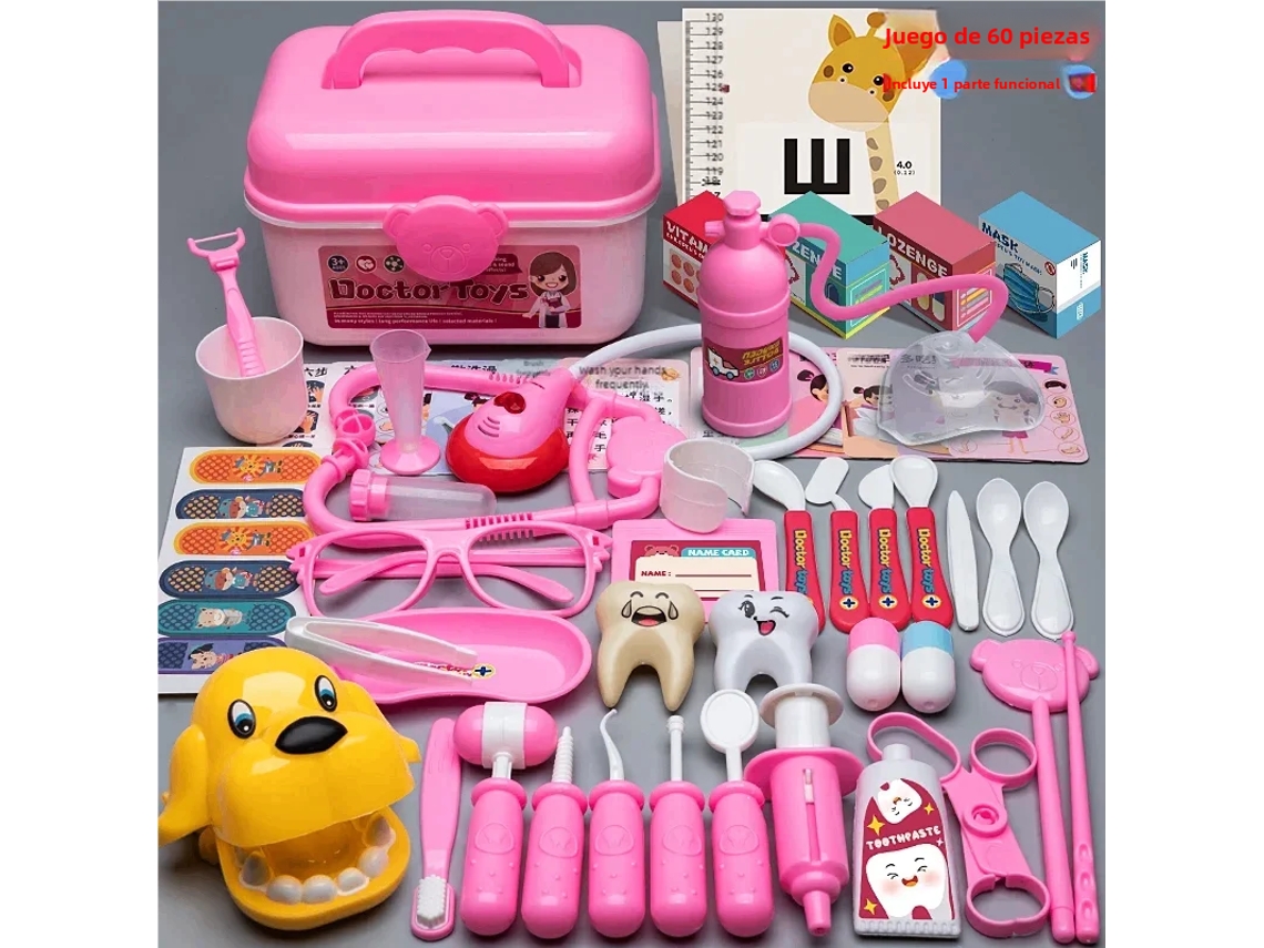 Set de juego de simulación con instrumentos médicos como un estetoscopio y una jeringa. Mdug (rosa, 60 piezas)