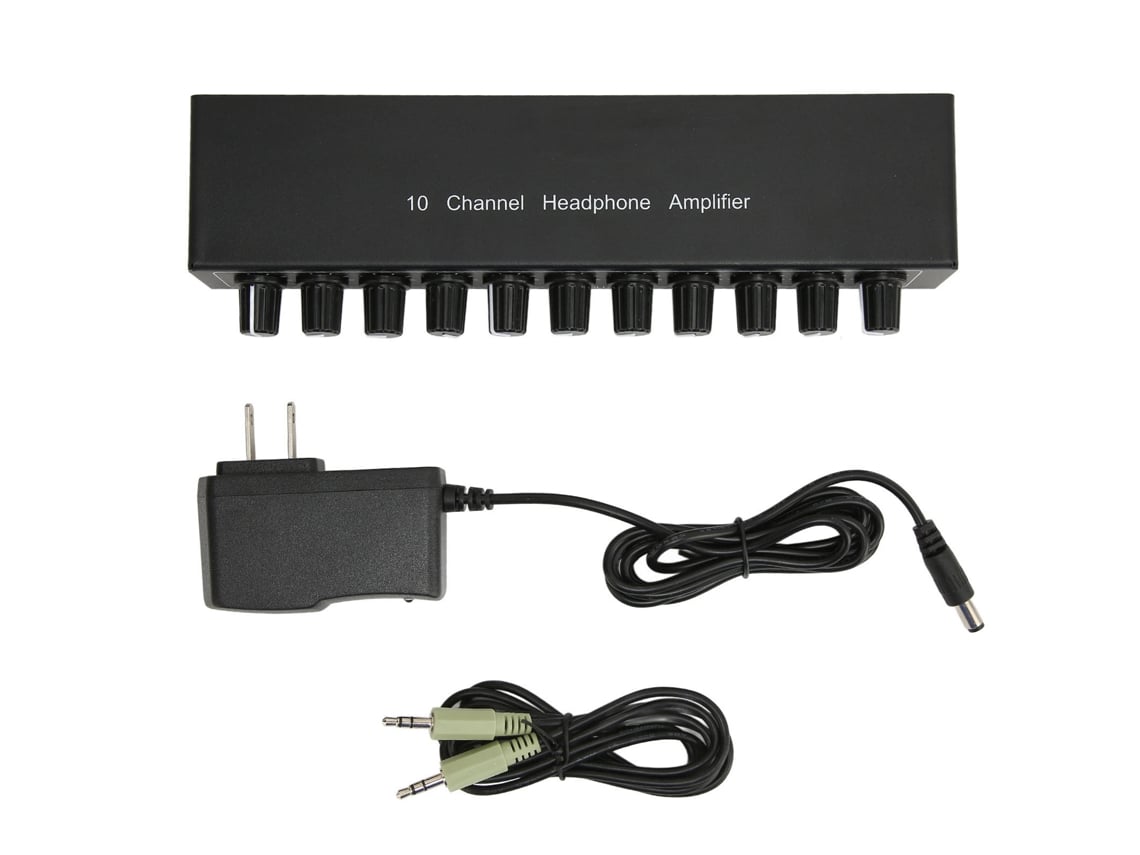 Amplificador De Auriculares Con 1 Entrada Y 10 Salidas (estéreo De 3,5 Mm) Con Control De Volumen Y Enchufe Estadounidense.
