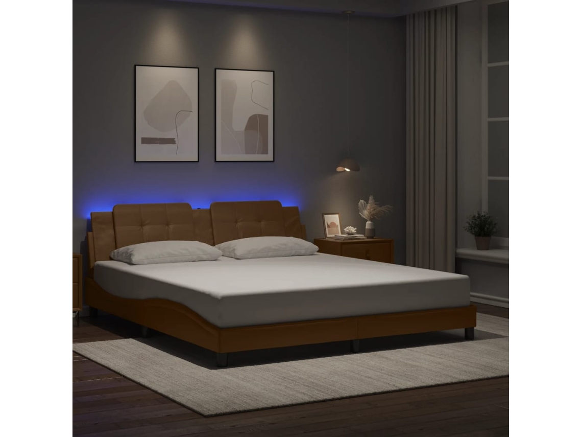 Estructura De Cama Con Luz Led Cuero Pe Capuchino 180x200 Cm