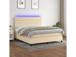 Cama Box Spring Colchón Y Luces Led Tela Crema 180x200 Cm