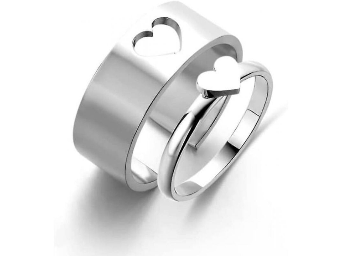 Anillos ajustables de plata con forma de corazón para parejas, ideales para bodas y como regalo.