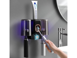 Portacepillos de dientes de pared con dispensador automático y 2 vasos, color negro Aeuzwr
