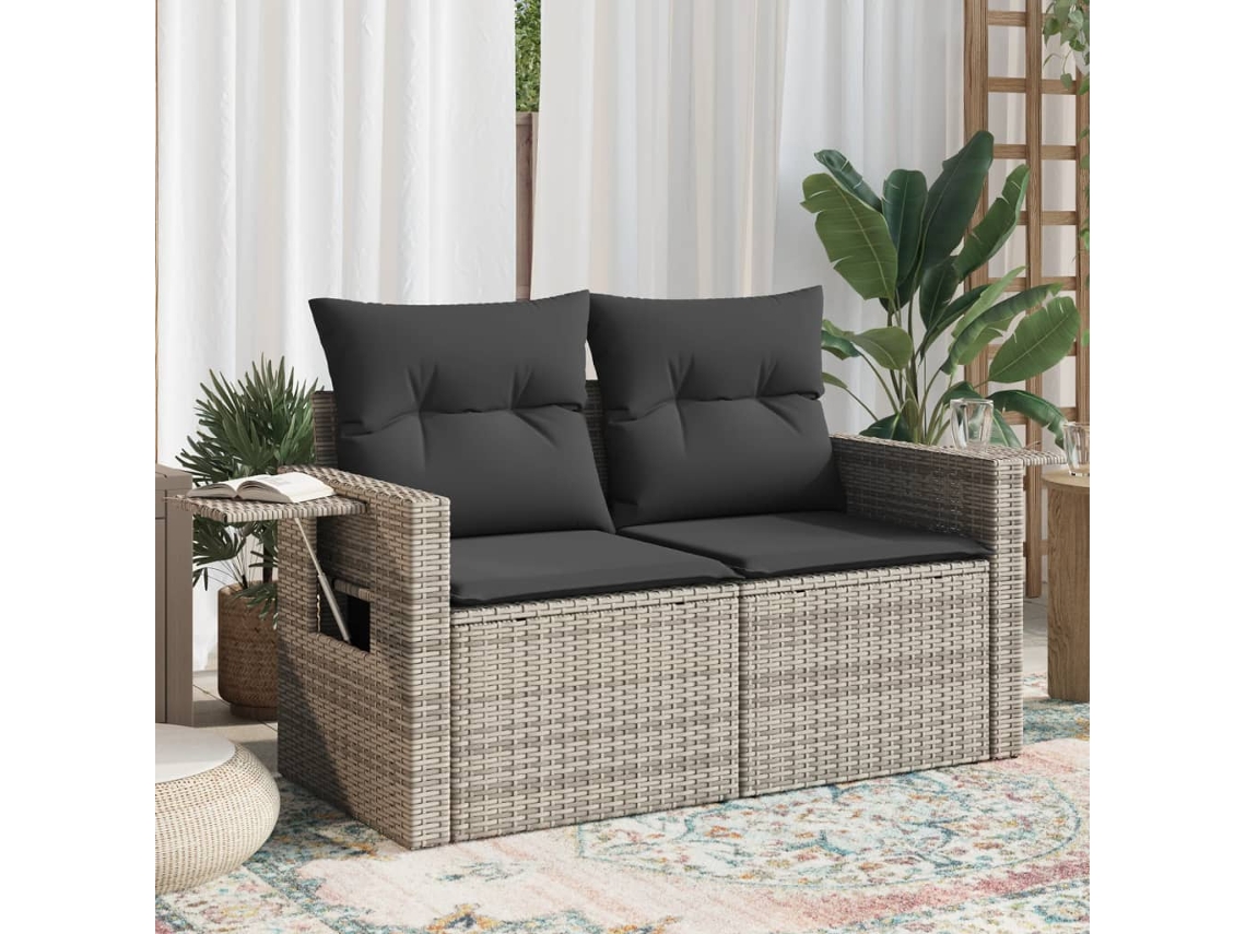 Sofá de jardín de 2 plazas con cojines, mimbre gris, Dkd Home Decor