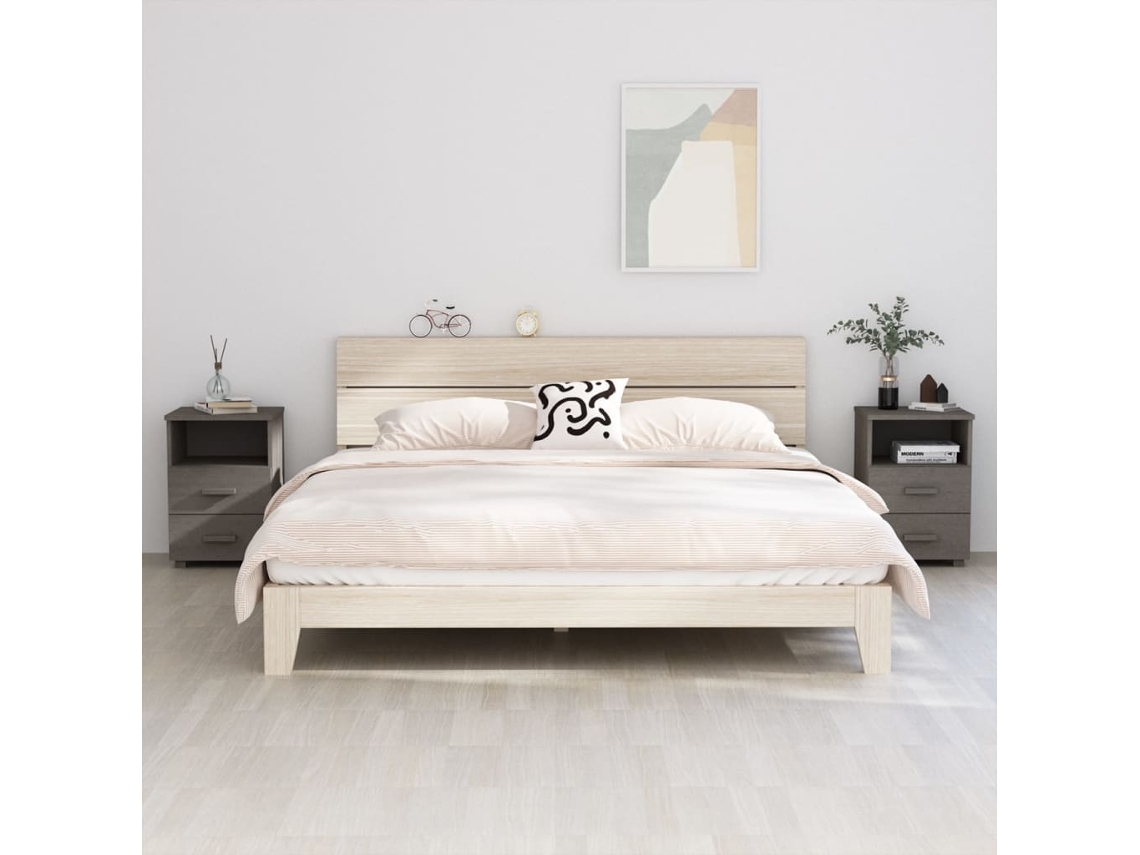 Mesas Cabeceira LOVELY HOME Mesinha Hamar 2 Pcs 40X35X62Cm Pinho Maciço Cinza-Claro