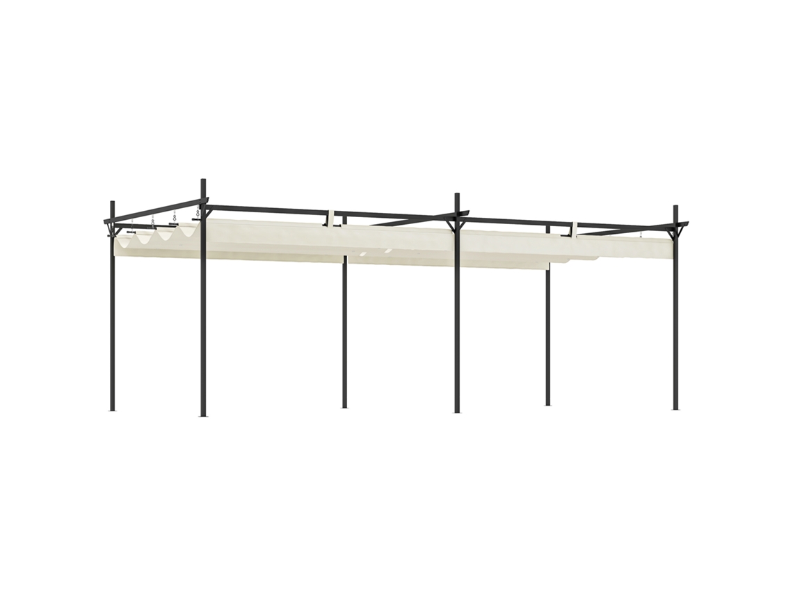 Pérgola Retráctil De 6x3 M Con Tejido Impermeable Color Crema.