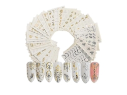 Pegatinas Para Decoración De Uñas, 30 Hojas Autoadhesivas, Transferencias Doradas Y Plateadas Con Diamantes De Imitación Y Lentejuelas Metálicas.