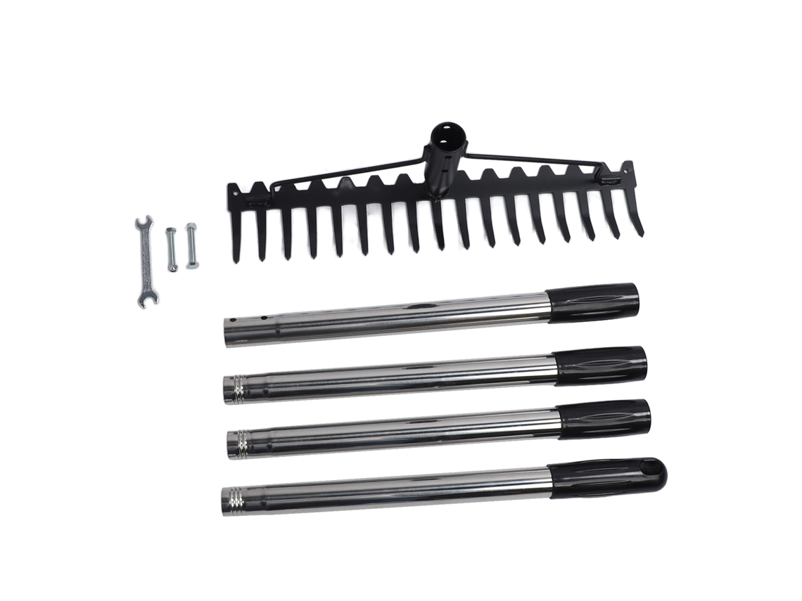Rastrillo de jardín multifuncional de 17 dientes, ajustable, con cabezal de metal desmontable, herramienta para aflojar la tierra y recoger hojas, 4 secciones.