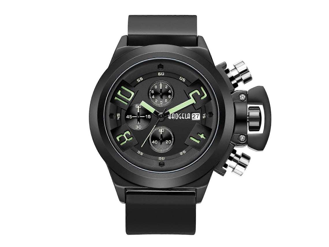 Reloj Baogela 1606 para hombre, cronógrafo luminoso de tres agujas, correa de silicona, cuarzo Hengrongshen (naranja)