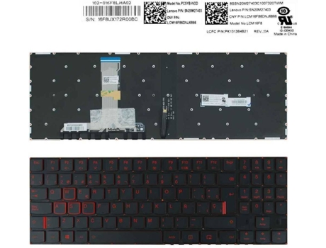 Teclado Retroiluminado en Rojo para Portátil Lenovo Legion Y520 Y520-15Ikb R720 R720-15Ikb Negro