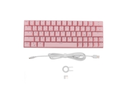 Teclado Mecânico 64 Teclas Rosa Switch Vermelho Sem Fio 2.4g Bluetooth 3.0 5.0 Type C Para Gaming Windows
