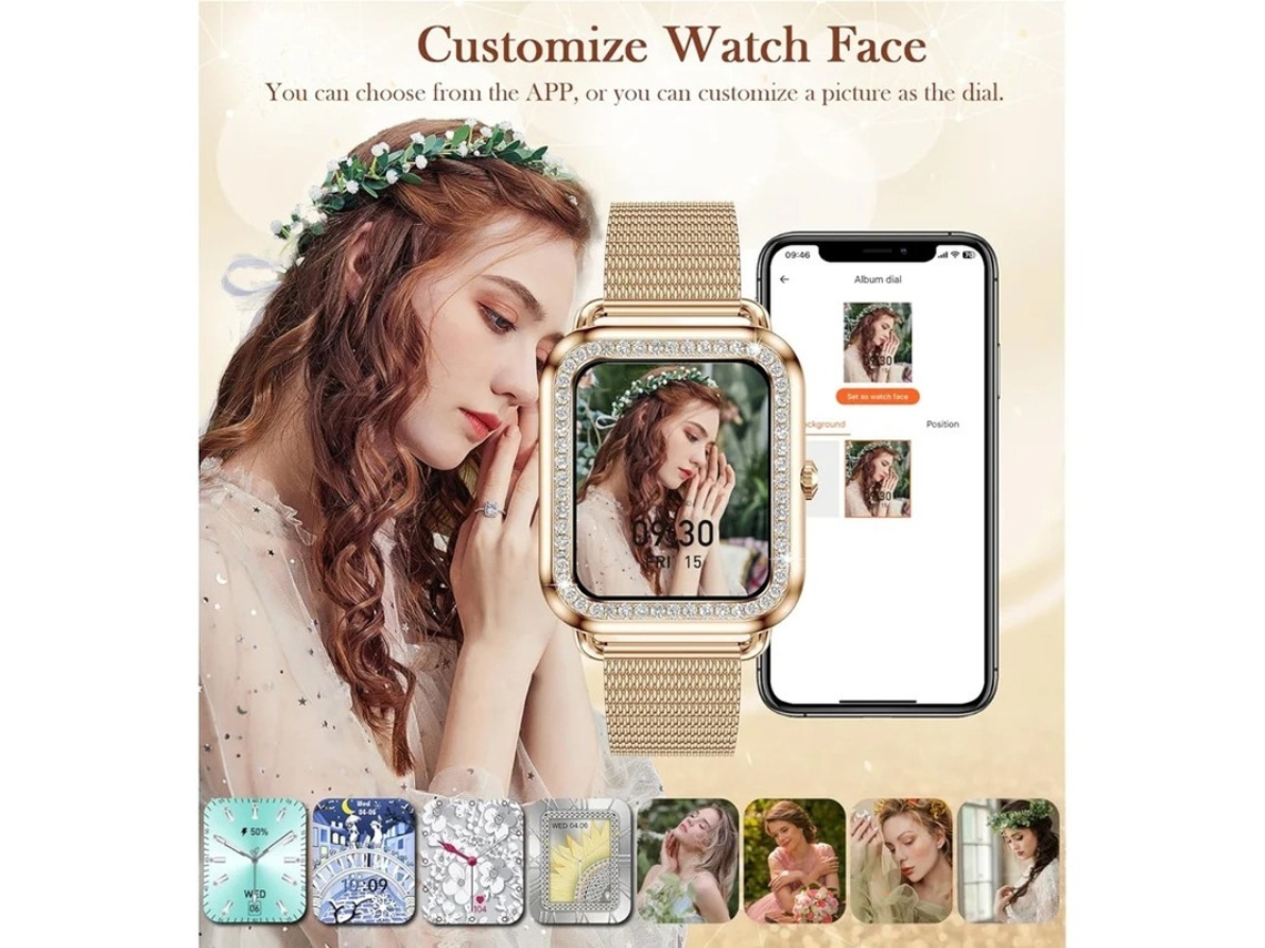 Reloj inteligente con Bluetooth para mujer, pantalla táctil HD de 1,6 pulgadas, monitor de ritmo cardíaco y sueño, compatible con llamadas y llamadas. Bestvite