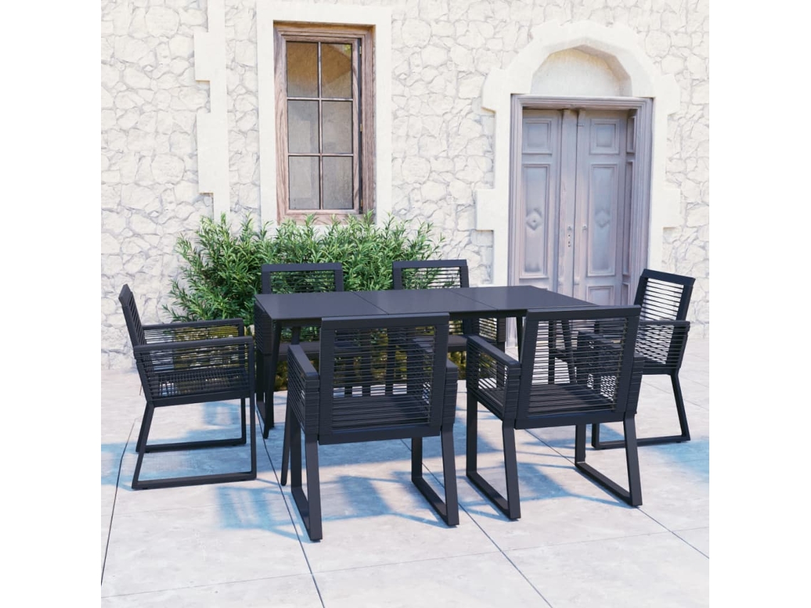 Juego de comedor de jardín de 2 piezas de mimbre de PVC negro Dkd Home Decor