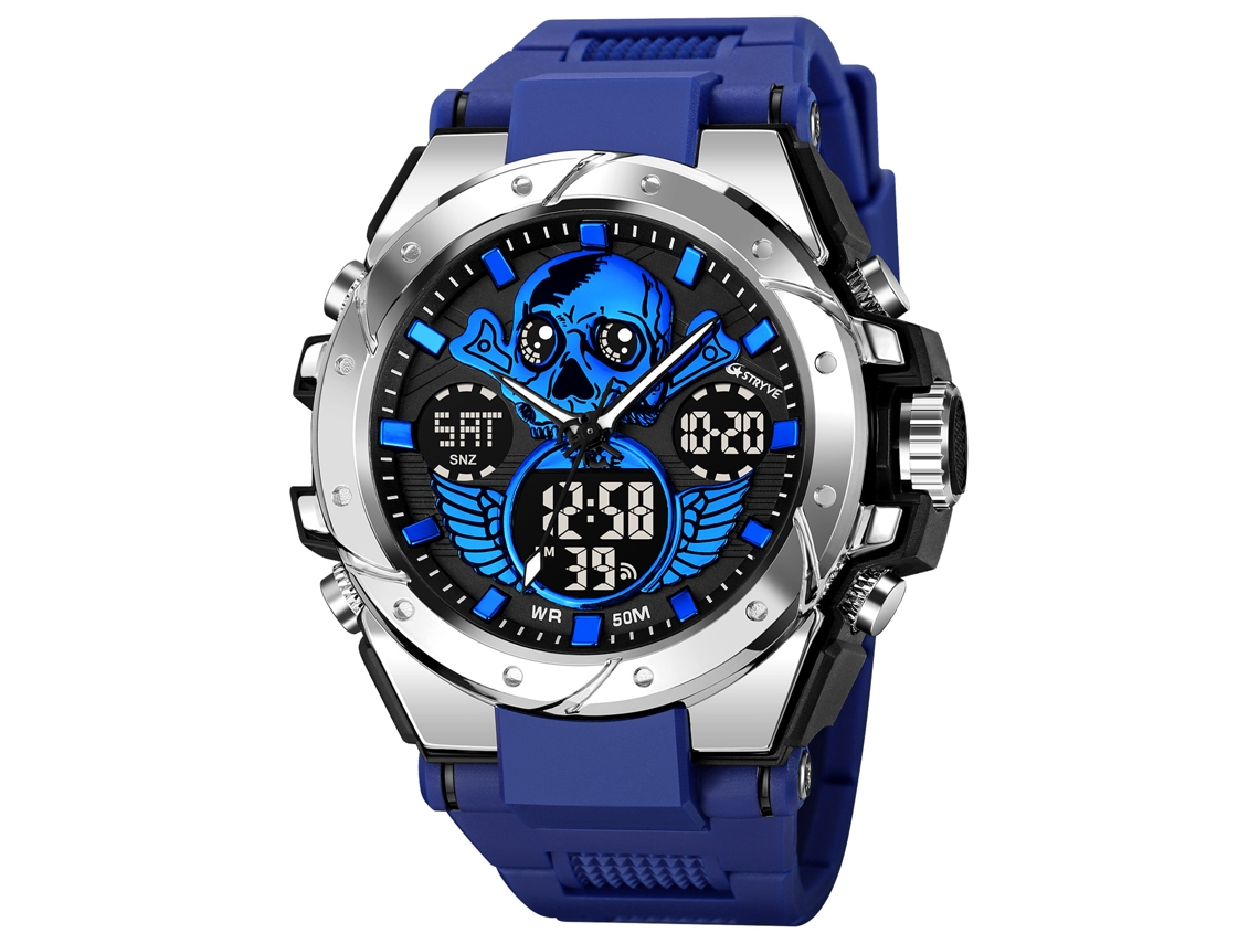Reloj Deportivo Para Hombre (azul), Reloj De Pulsera Electrónico Luminoso Con Diseño De Calavera E Impermeable.