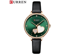 Reloj De Cuarzo Impermeable (negro) Con Correa De Cuero, Diamantes De Imitación En Forma De Corazón, Modelo Para Mujer.