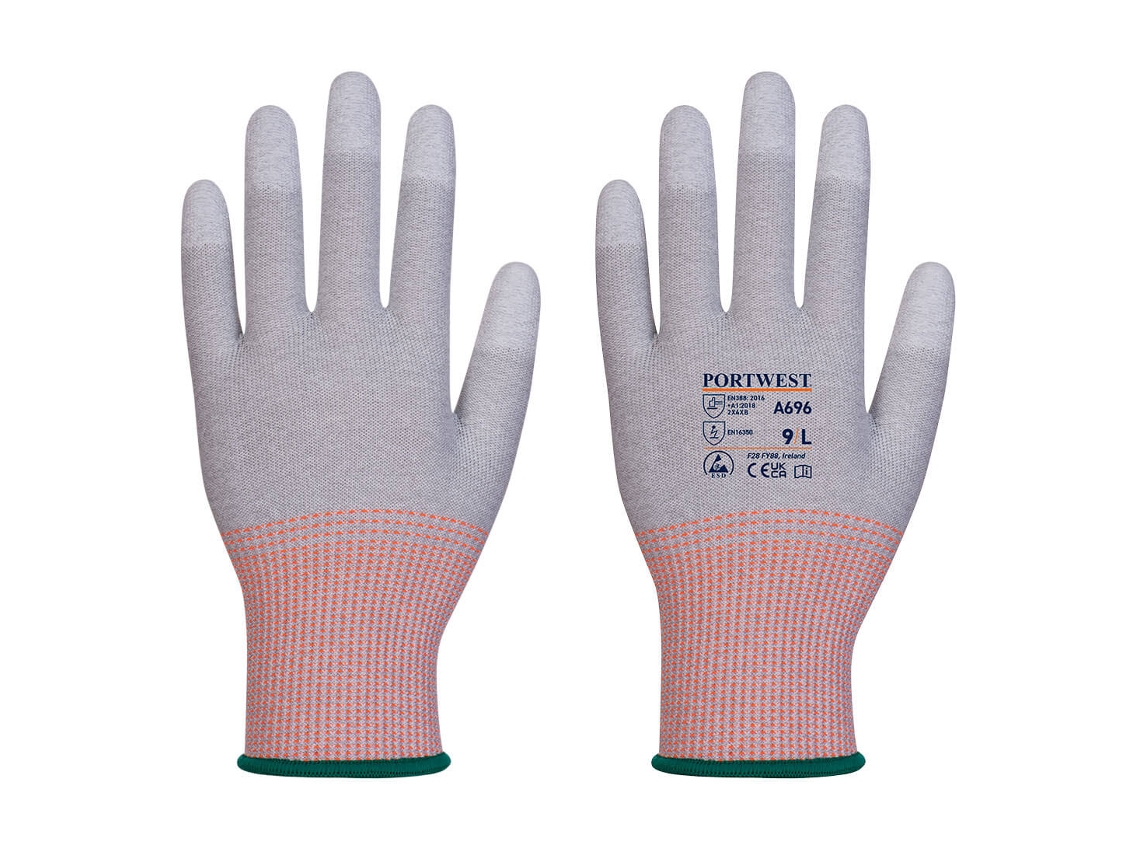 Guantes resistentes a cortes Portwest LR13 ESD, paquete de 12, blanco/gris, talla S