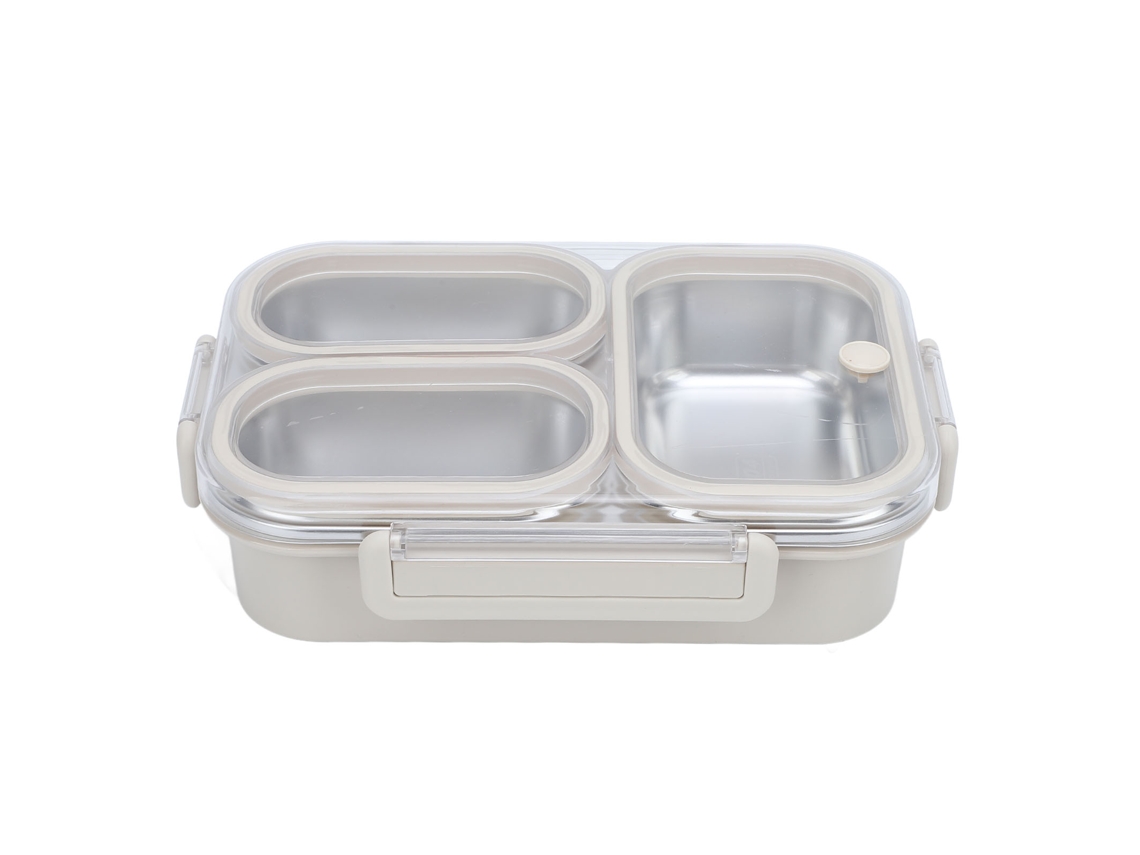 Bandeja De Almuerzo Dividida Acero Inoxidable 304 Estanca Calentable 3 Compartimentos 1.2l Gris