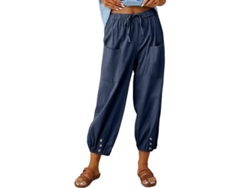 2026-pantalones Harem De Lino Sueltos Para Mujer Con Bolsillos Verano Algodón Pantalones Anchos L Azul Marino