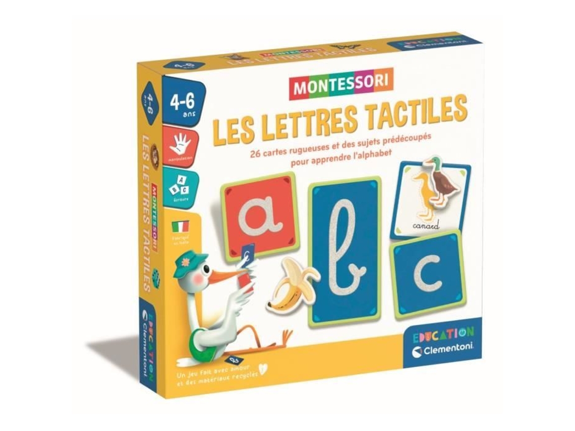 Montessori - Clementoni - Letras táctiles - Juego educativo para aprender el alfabeto - 26 tarjetas con letras rugosas - A partir de 3 años