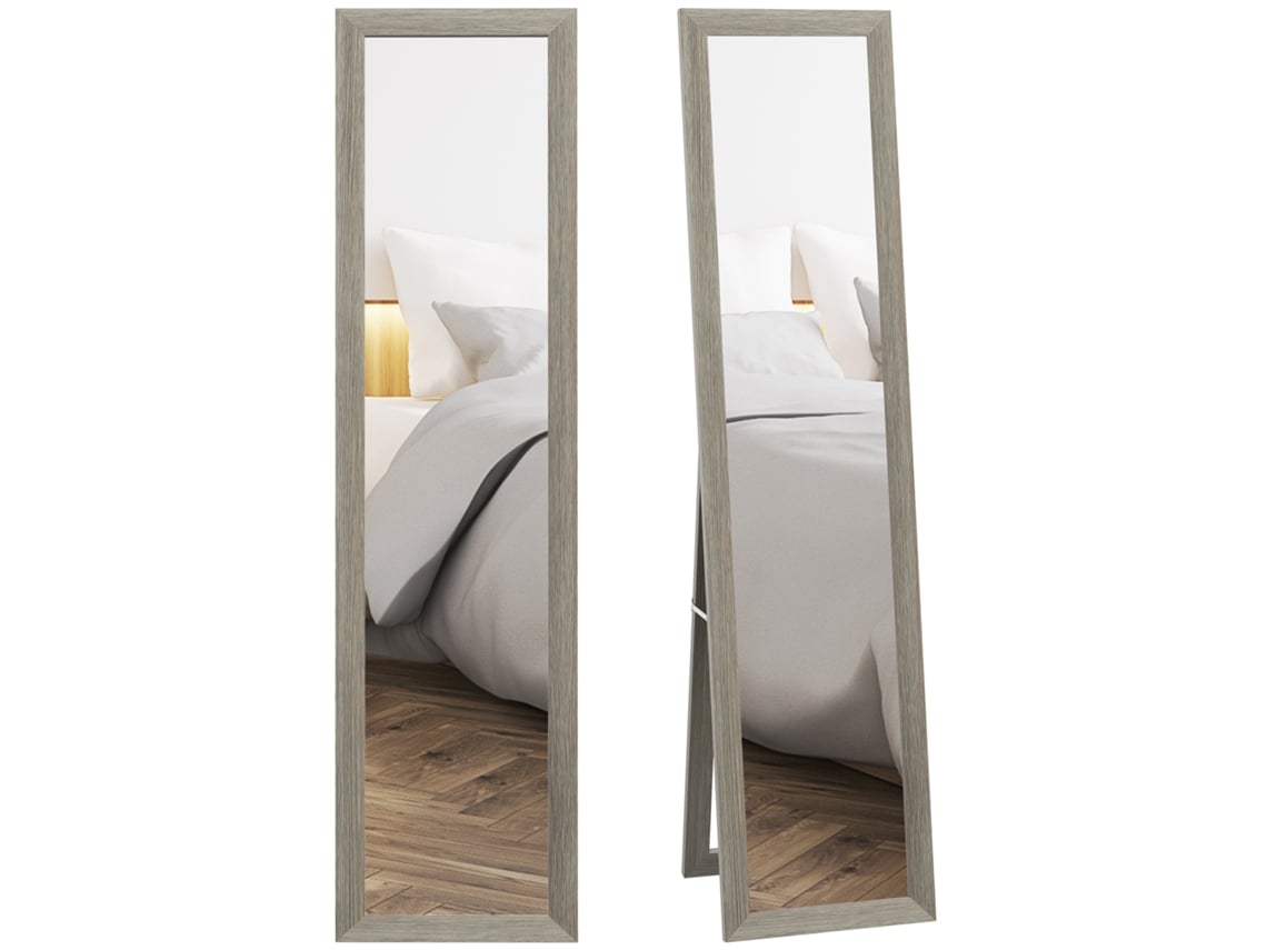 Espejo De Pie Moderno, De Cuerpo Entero, Con Marco, Soporte De Madera, Cristal, 155 Cm, Gris.