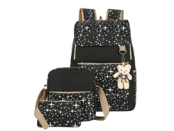 Mochila Oso, Mochila Escolar, Mochila de Estudiante, Juego de Tres Piezas, Negra