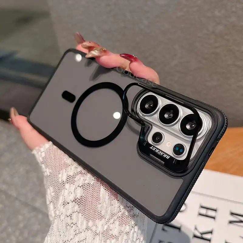 (galaxy S25 Negro) Funda Transparente Samsung Magsafe Con Soporte Y Marco Magnético