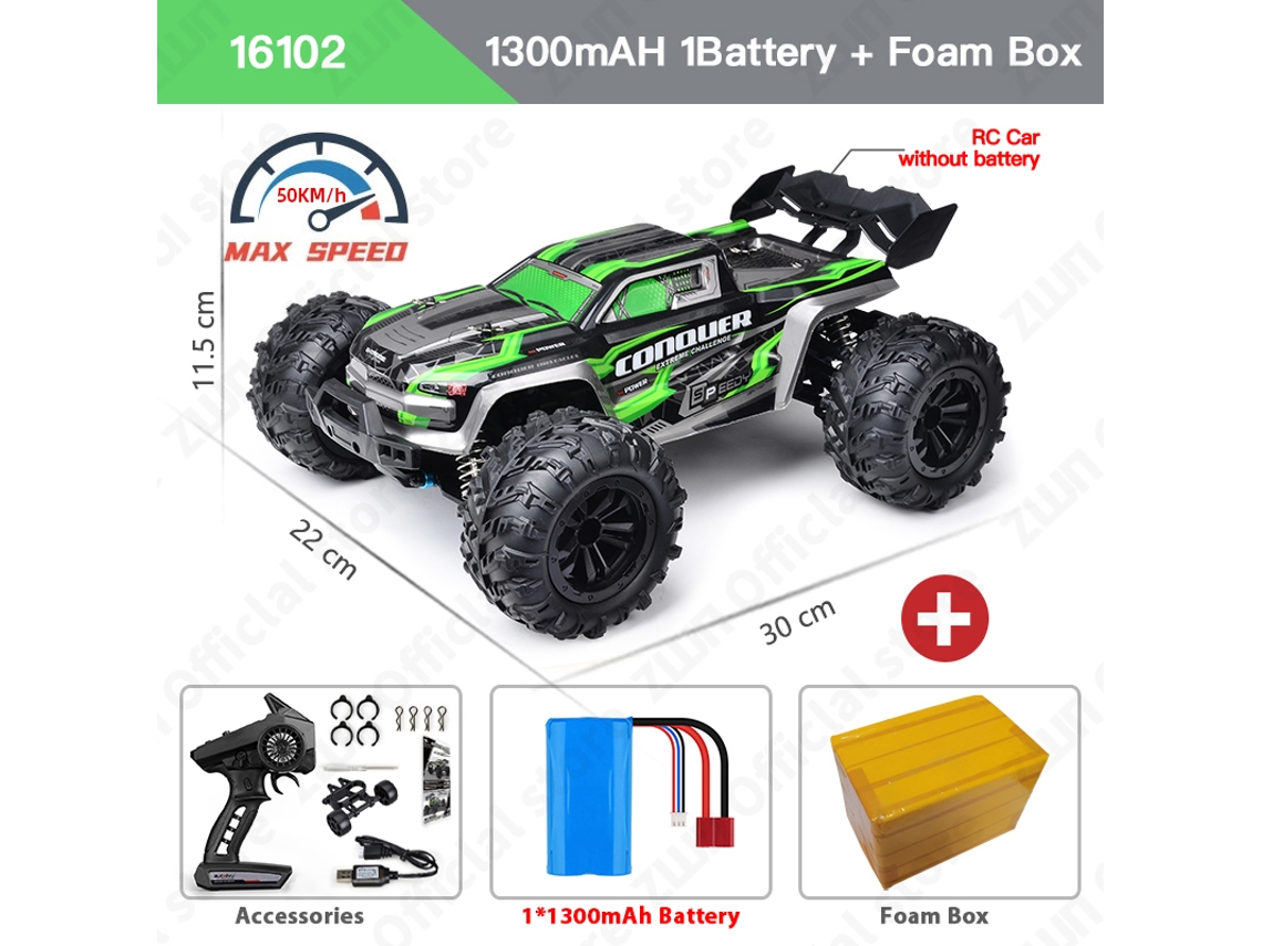 Coche RC 116 4WD con luces LED, alta velocidad, 50 o 70 km/h, Monster Truck para niños, verde, Aeuzwr