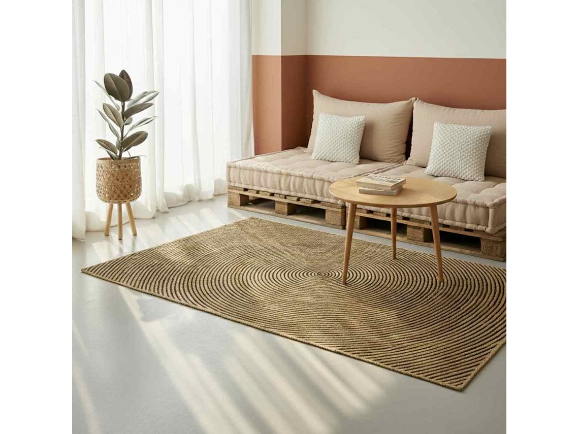 Alfombra Natural Y Negro 200 X 290 Cm Yute