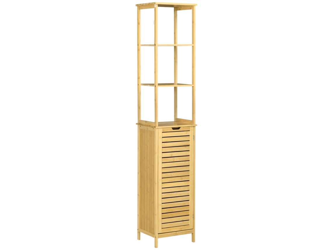 ZIWEI STORE Mueble de baño con 3 compartimentos abiertos y 1 armario de bambú, antivuelco (34 x 30 x 173 cm)