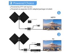 Antena de TV digital para interiores con amplificador, alcance de 80 km