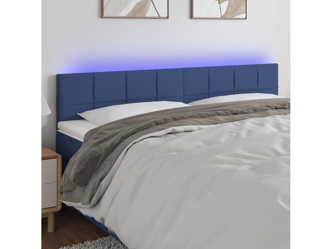 Cabecero Con Led De Tela Azul 180x5x78/88 Cm