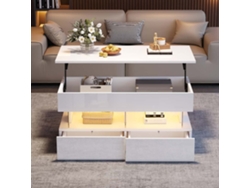 Mesa De Centro Elevable 100x50x46 Cm - Sofá Con Mesa Ajustable, Almacenamiento Oculto, Led, 2 Cajones - Blanco