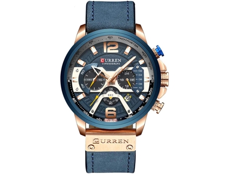 VEANXIN Relojes de pulsera para hombre con correa de cuero-oro rosa azul