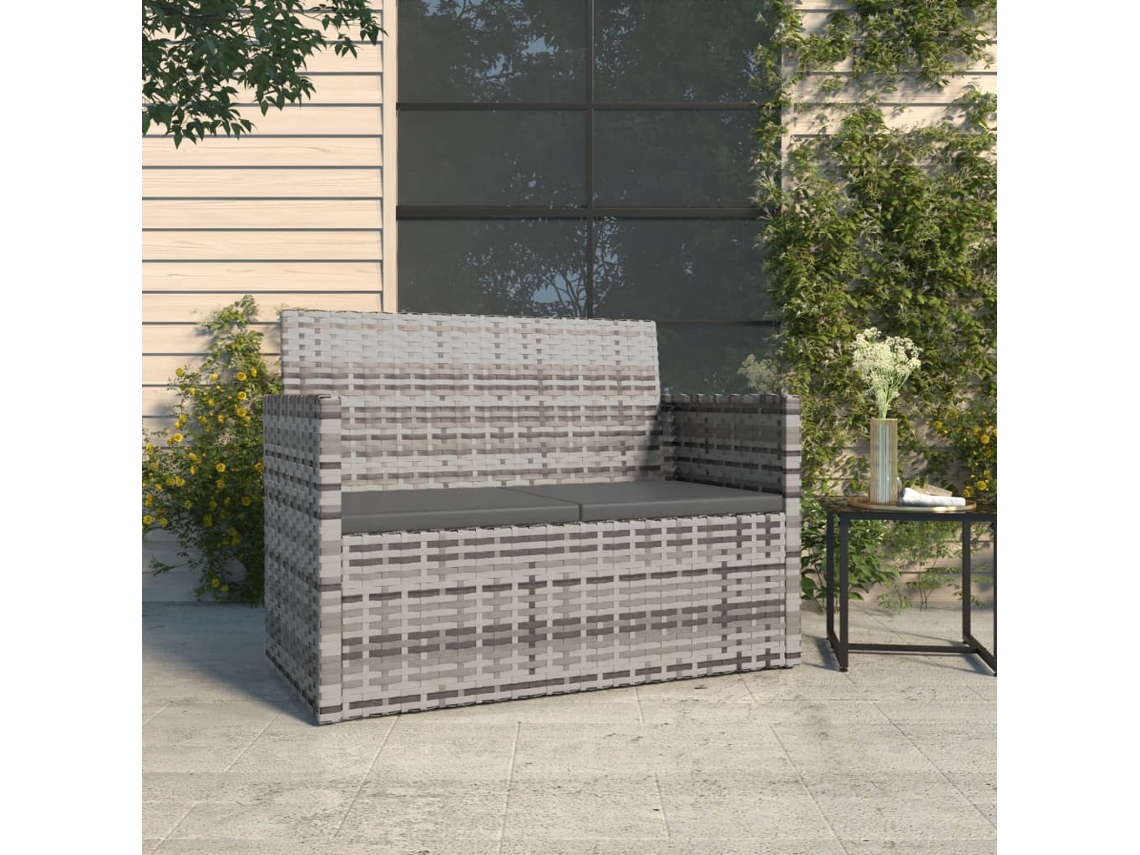 Banco de jardín con cojines, 105 cm, mimbre gris, Dkd Home Decor