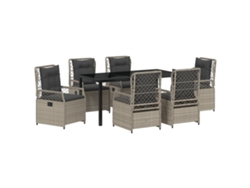 Conjunto de comedor de jardín Vidaxl de 7 piezas en mimbre gris claro